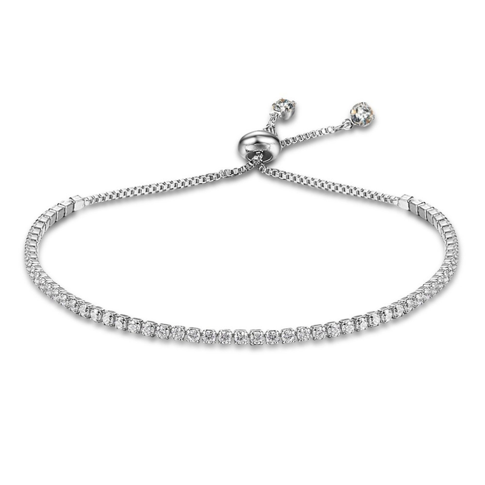 ITALY Silver Zircon Stone Adjustable Bracelet